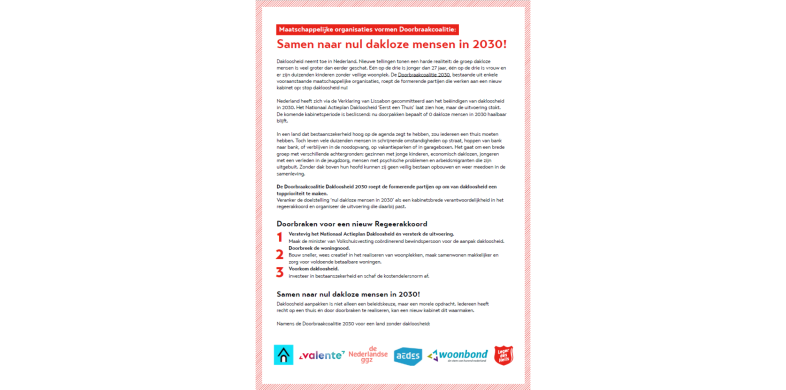 doorbraakcoalitie dakloosheid 2030